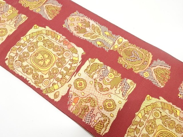 JAPANESE NAGOYA OBI / WOVEN ABSTRACT FLOWER CREST